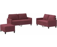 Sofa Sofos komplektas su pagalvėlėmis, 3 dalių, vyno, audinys