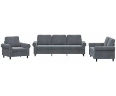 Sofa Sofos komplektas su pagalvėlėmis, 3 dalių, pilkas, aksomas