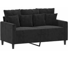 Sofa Sofos komplektas su pagalvėlėmis, 3 dalių, juodas, aksomas