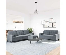 Sofa Sofos komplektas su pagalvėlėmis, 3 dalių, pilkas, aksomas