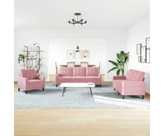 Sofa Sofos komplektas su pagalvėlėmis, 3 dalių, rožinis, aksomas