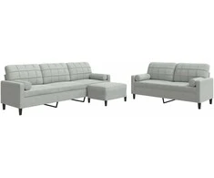 Sofa Sofos komplektas su pagalvėlėmis, 3 dalių, pilkas, aksomas