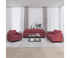 Sofa Sofos komplektas su pagalvėlėmis, 3 dalių, vyno, audinys