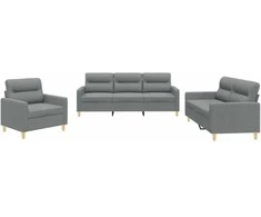 Sofa Sofos komplektas su pagalvėlėmis, 3 dalių, pilkas, audinys
