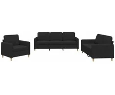 Sofa Sofos komplektas su pagalvėlėmis, 3 dalių, juodas, audinys