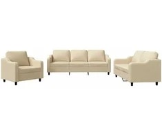 Sofa Sofos komplektas su pagalvėlėmis, 3 dalių, kreminis, audinys