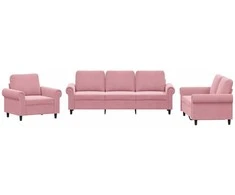 Sofa Sofos komplektas su pagalvėlėmis, 3 dalių, rožinis, aksomas