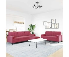 Sofa Sofos komplektas su pagalvėlėmis, 3 dalių, vyno, aksomas