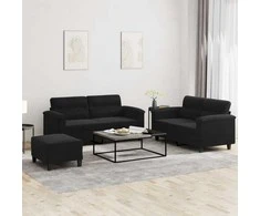 Sofa Sofos komplektas su pagalvėlėmis, 3 dalių, juodas, audinys