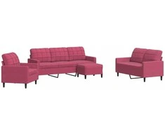 Sofa Sofos komplektas su pagalvėlėmis, 4 dalių, vyno, aksomas