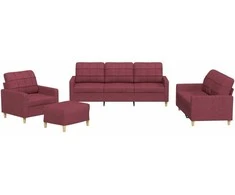 Sofa Sofos komplektas su pagalvėlėmis, 4 dalių, vyno, audinys