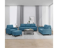 Sofa Sofos komplektas su pagalvėlėmis, 4 dalių, mėlynas, aksomas