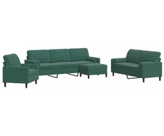 Sofa Sofos komplektas su pagalvėlėmis, 4 dalių, žalias, aksomas
