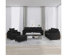Sofa Sofos komplektas su pagalvėlėmis, 4 dalių, juodas, aksomas