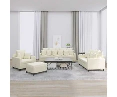 Sofa Sofos komplektas su pagalvėlėmis, 4 dalių, kreminis, aksomas