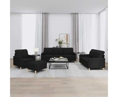 Sofa Sofos komplektas su pagalvėlėmis, 4 dalių, juodas, audinys