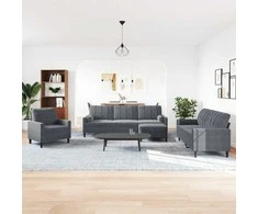 Sofa Sofos komplektas su pagalvėlėmis, 4 dalių, pilkas, aksomas