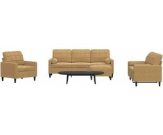 Sofa Sofos komplektas su pagalvėlėmis, 4 dalių, rudas, aksomas