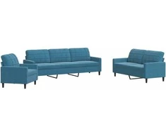 Sofa Sofos komplektas su pagalvėlėmis, 4 dalių, mėlynas, aksomas