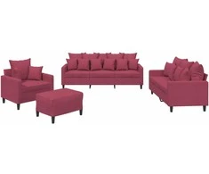 Sofa Sofos komplektas su pagalvėlėmis, 4 dalių, vyno, aksomas