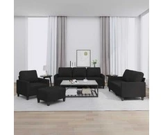 Sofa Sofos komplektas su pagalvėlėmis, 4 dalių, juodas, audinys