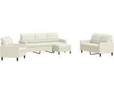 Sofa Sofos komplektas su pagalvėlėmis, 4 dalių, kreminis, aksomas