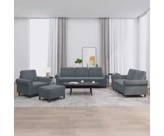 Sofa Sofos komplektas su pagalvėlėmis, 4 dalių, pilkas, aksomas