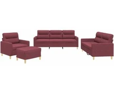 Sofa Sofos komplektas su pagalvėlėmis, 4 dalių, vyno, audinys