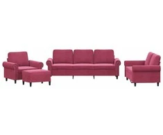 Sofa Sofos komplektas su pagalvėlėmis, 4 dalių, vyno, aksomas