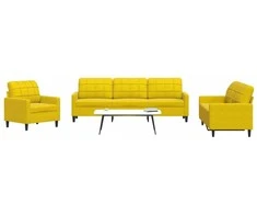 Sofa Sofos komplektas su pagalvėlėmis, 4 dalių, geltonas, aksomas