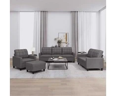 Sofa Sofos komplektas su pagalvėlėmis, 4 dalių, pilkas, dirbtinė oda