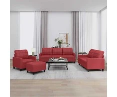 Sofa Sofos komplektas su pagalvėlėmis, 4 dalių, vyno, dirbtinė oda