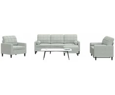 Sofa Sofos komplektas su pagalvėlėmis, 4 dalių, pilkas, aksomas