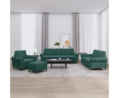 Sofa Sofos komplektas su pagalvėlėmis, 4 dalių, žalias, aksomas