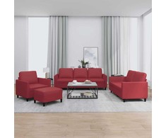 Sofa Sofos komplektas su pagalvėlėmis, 4 dalių, vyno, dirbtinė oda