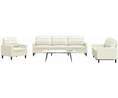 Sofa Sofos komplektas su pagalvėlėmis, 4 dalių, kreminis, aksomas