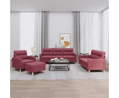 Sofa Sofos komplektas su pagalvėlėmis, 4 dalių, vyno, audinys