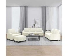 Sofa Sofos komplektas su pagalvėlėmis, 4 dalių, kreminis, aksomas