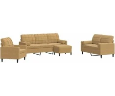 Sofa Sofos komplektas su pagalvėlėmis, 4 dalių, rudas, aksomas