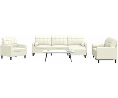 Sofa Sofos komplektas su pagalvėlėmis, 4 dalių, kreminis, aksomas