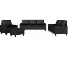 Sofa Sofos komplektas su pagalvėlėmis, 4 dalių, juodas, dirbtinė oda