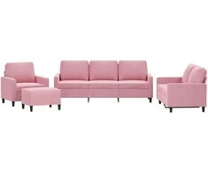Sofa Sofos komplektas su pagalvėlėmis, 4 dalių, rožinis, aksomas