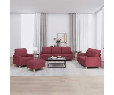 Sofa Sofos komplektas su pagalvėlėmis, 4 dalių, vyno, audinys