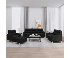 Sofa Sofos komplektas su pagalvėlėmis, 4 dalių, juodas, audinys