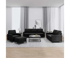 Sofa Sofos komplektas su pagalvėlėmis, 4 dalių, juodas, aksomas