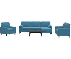 Sofa Sofos komplektas su pagalvėlėmis, 4 dalių, mėlynas, aksomas