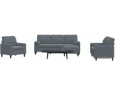 Sofa Sofos komplektas su pagalvėlėmis, 4 dalių, pilkas, aksomas