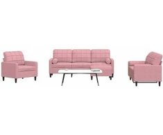 Sofa Sofos komplektas su pagalvėlėmis, 4 dalių, rožinis, aksomas