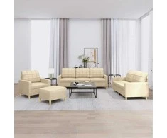 Sofa Sofos komplektas su pagalvėlėmis, 4 dalių, kreminis, audinys