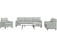 Sofa Sofos komplektas su pagalvėlėmis, 4 dalių, pilkas, aksomas
